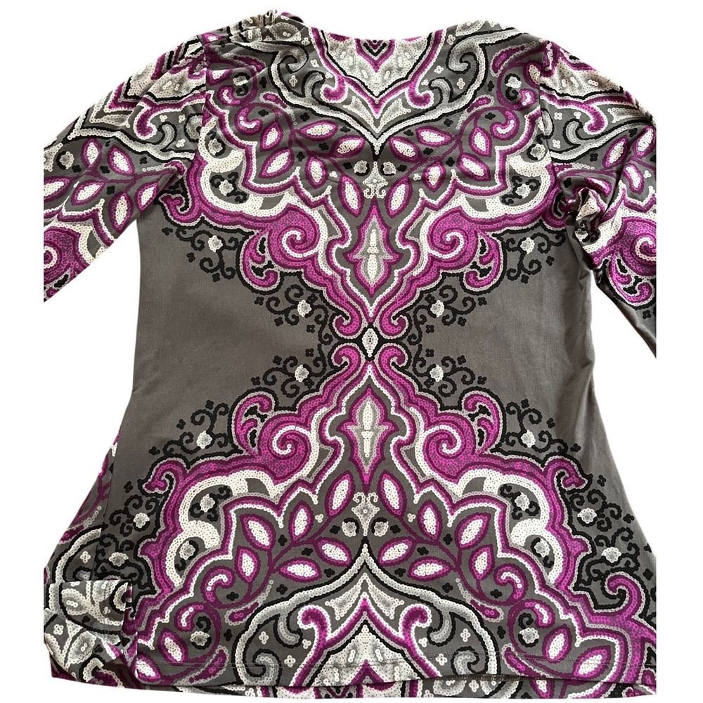 JM Collection Womens Purple Gray Paisley Rhinestone Keyhole Tunic Top Size M